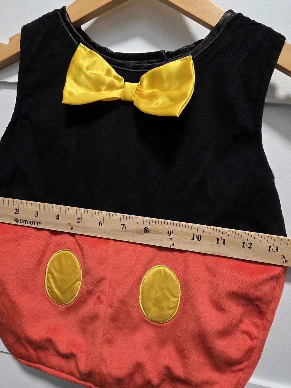Disney Baby Mickey Costume Black Tunic with Yellow and Green Label Accents.